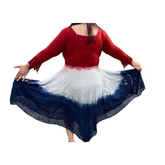 Blue Tie Dye Boho Medieval Cosplay Maxi Dress Pyramid Collection festival L goth - Picture 3 of 10